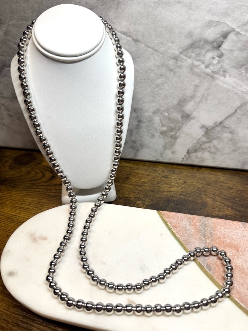 Monet Silver Tone Beaded Necklace Long Strand 30” Classic